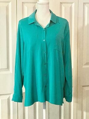 Susan Graver Teal Button-Down Blouse